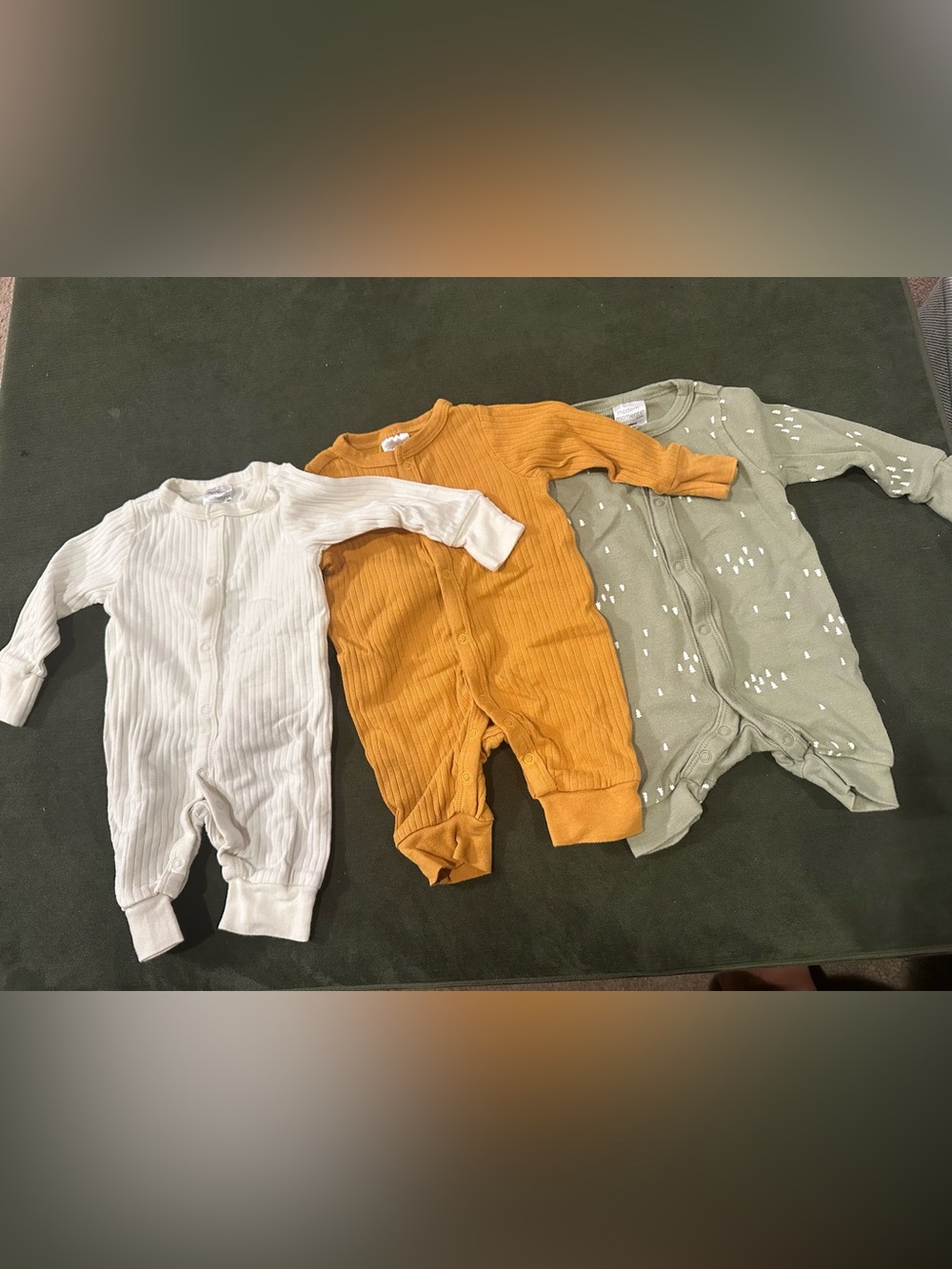 Modern Moments Three-Pack Baby One-Piece Rompers in White, Mustard, and Sage